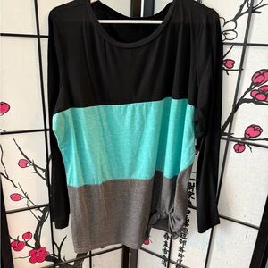 Colorblock Long Sleeve Top - Black, Teal, and Gray